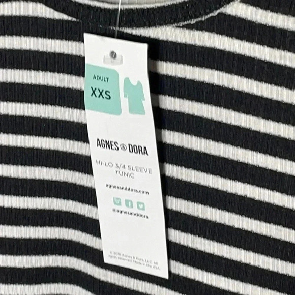 New Agnes & Dora Black White Stripe Hi Low 3/4 Sleeve Tunic XXS - Picture 5 of 6